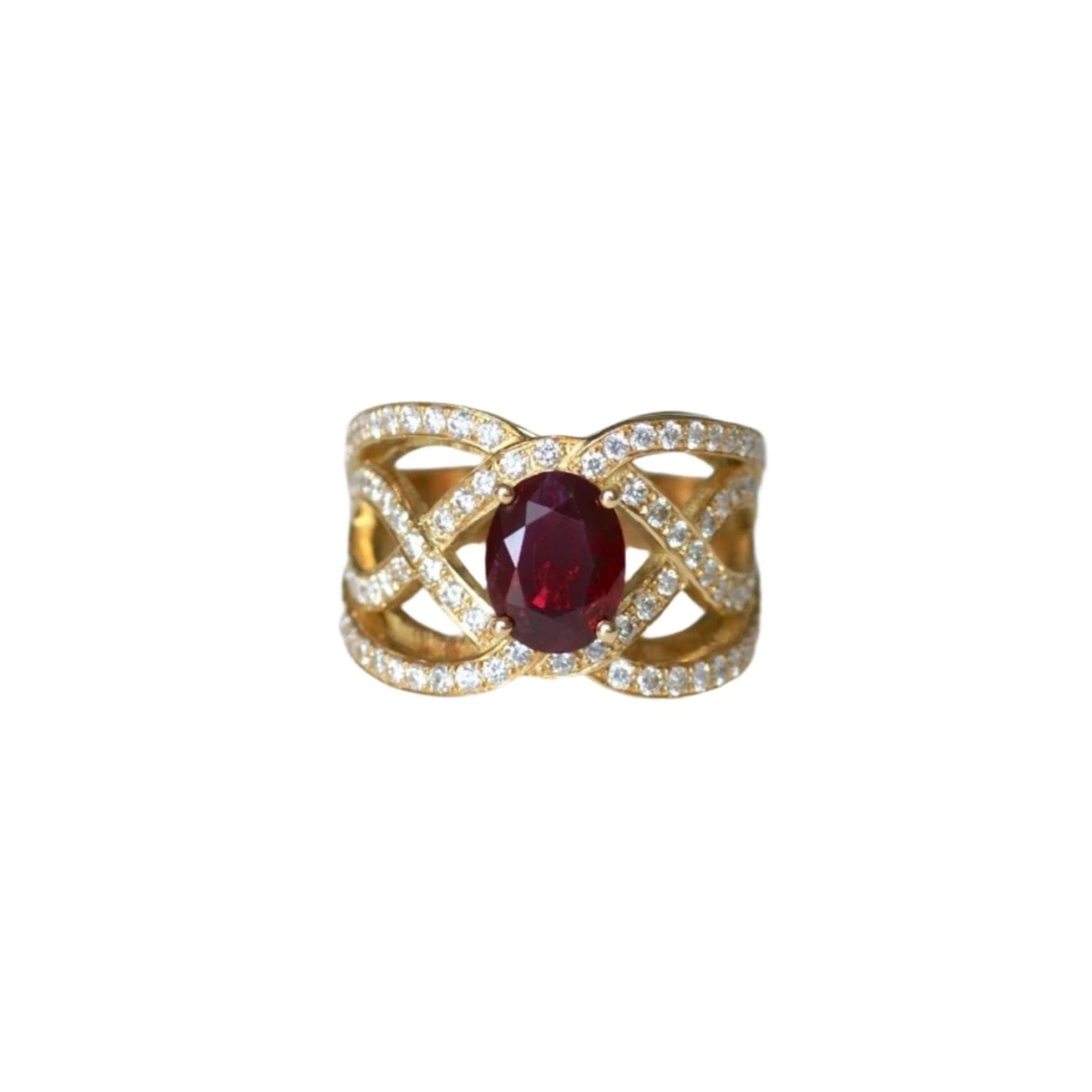 Bague Bandeau En Or Jaune, Rubis Et Diamants 1 Bague Bandeau En Or Jaune, Rubis Et Diamants