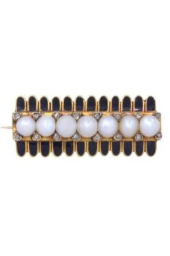 Broche Ancienne Perles émail Et Diamants En Or Jaune