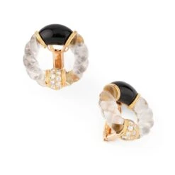 Boucle D'oreille En Or Jaune Onyx,cristal De Roche Et Diamant De La Maison Boucheron -Castafiore Boutique boucle doreille en or jaune onyxcristal de roche et diamant de la maison boucheron 192208
