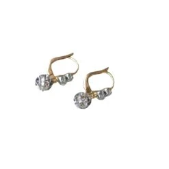 Boucle D'oreilles Dormeuses En Or Jaune, Platine Et Diamants