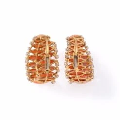 Boucle D'oreilles En Or Jaune, Corail Etdiamants -Castafiore Boutique boucle doreilles en or jaune corail et diamants 988869