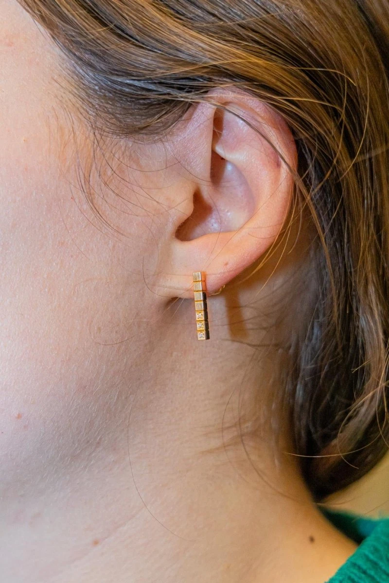 Boucles D'oreilles Puces CHOPARD "Ice Cube" En Or Rose Et Diamants 2 Boucles D'oreilles Puces CHOPARD "Ice Cube" En Or Rose Et Diamants – Image 2