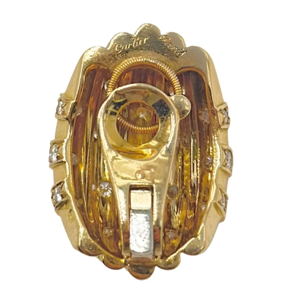 Boucles D'oreilles Clip CARTIER En Or Jaune Et Diamants 4 Boucles D'oreilles Clip CARTIER En Or Jaune Et Diamants – Image 4