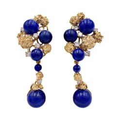 Miller Boucles D'oreilles Clip CHAUMET En Or Jaune, Lapis-lazuli Et Diamants