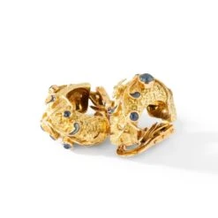 Boucles D'oreilles Clip En Or Jaune émail Bleu Et Saphir -Castafiore Boutique boucles doreilles clip en or jaune email bleu et saphir 589597