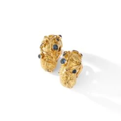 Boucles D'oreilles Clip En Or Jaune émail Bleu Et Saphir -Castafiore Boutique boucles doreilles clip en or jaune email bleu et saphir 945667