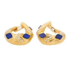 Boucles D'oreilles Clip En Or Jaune, Lapis Lazuli Et Diamants -Castafiore Boutique boucles doreilles clip en or jaune lapis lazuli et diamants 314567