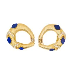 Boucles D'oreilles Clip En Or Jaune, Lapis Lazuli Et Diamants -Castafiore Boutique boucles doreilles clip en or jaune lapis lazuli et diamants 733910