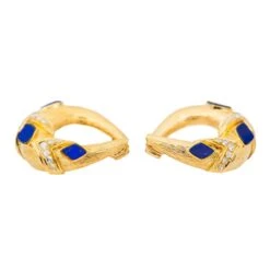 Boucles D'oreilles Clip En Or Jaune, Lapis Lazuli Et Diamants -Castafiore Boutique boucles doreilles clip en or jaune lapis lazuli et diamants 959270
