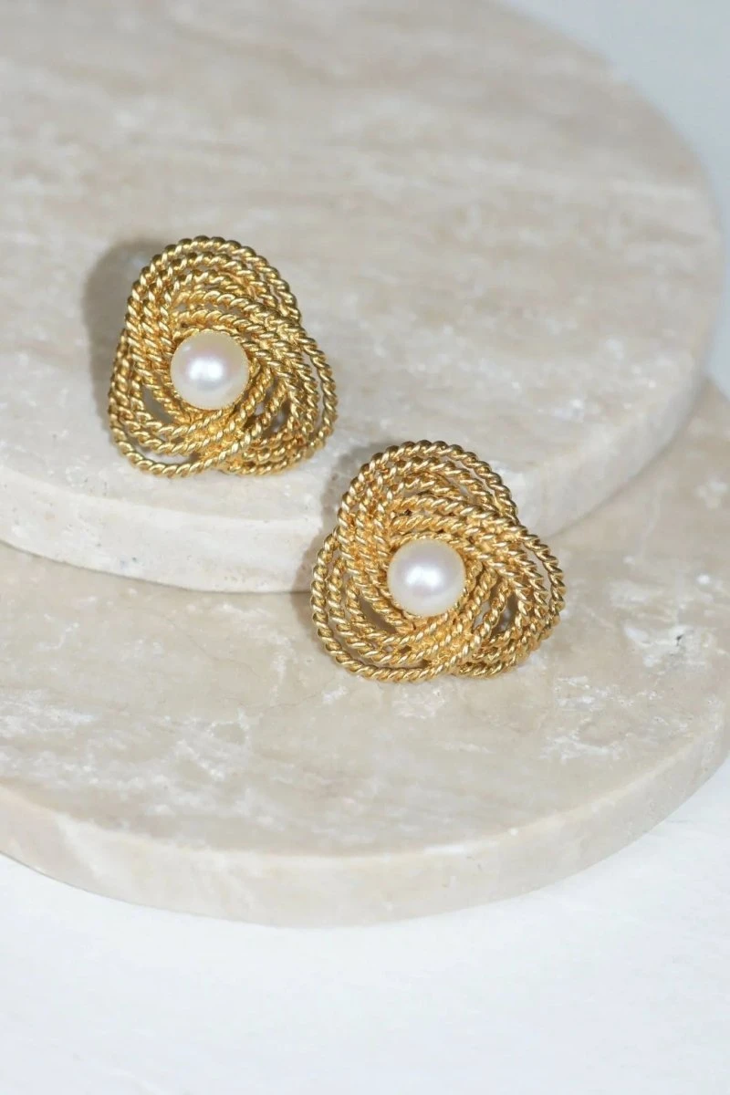 Boucles D'Oreilles Clip Gubelin Or Torsadé Et Perles 9 Boucles D'Oreilles Clip Gubelin Or Torsadé Et Perles – Image 9