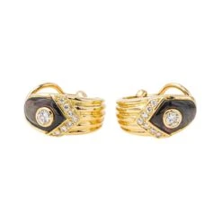 Boucles D'oreilles Clip Or Jaune Diamant En Nacre Noire -Castafiore Boutique boucles doreilles clip or jaune diamant en nacre noire 134370