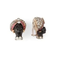 Boucles D'oreilles Clips "tête De Maure" En Or Rose, Or Blanc, Bois, Argent Et Rubis -Castafiore Boutique boucles doreilles clips dans le gout de nardi en or rose or blanc bois argent et rubis 7688434