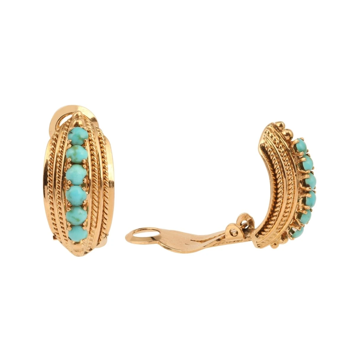 Boucles D'oreilles Clips En Or Jaune Et Turquoise 2 Boucles D'oreilles Clips En Or Jaune Et Turquoise – Image 2