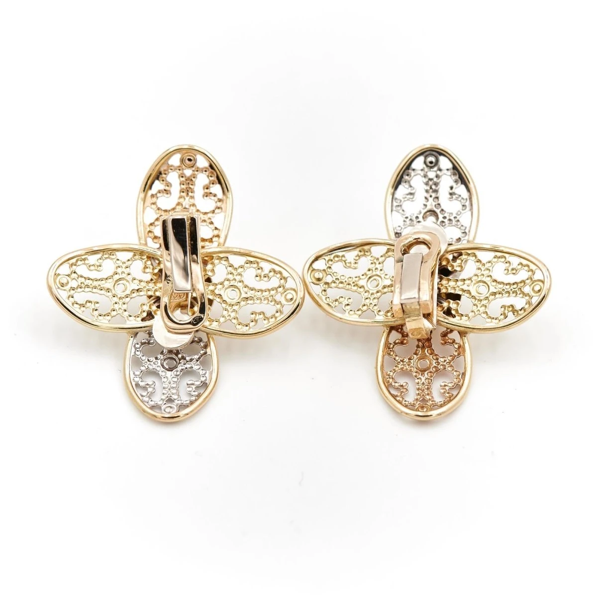 Boucles D'oreilles Clips Fleur Filigrane En 3 Ors 4 Boucles D'oreilles Clips Fleur Filigrane En 3 Ors – Image 4