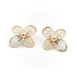 Boucles D'oreilles Clips Fleur Filigrane En 3 Ors
