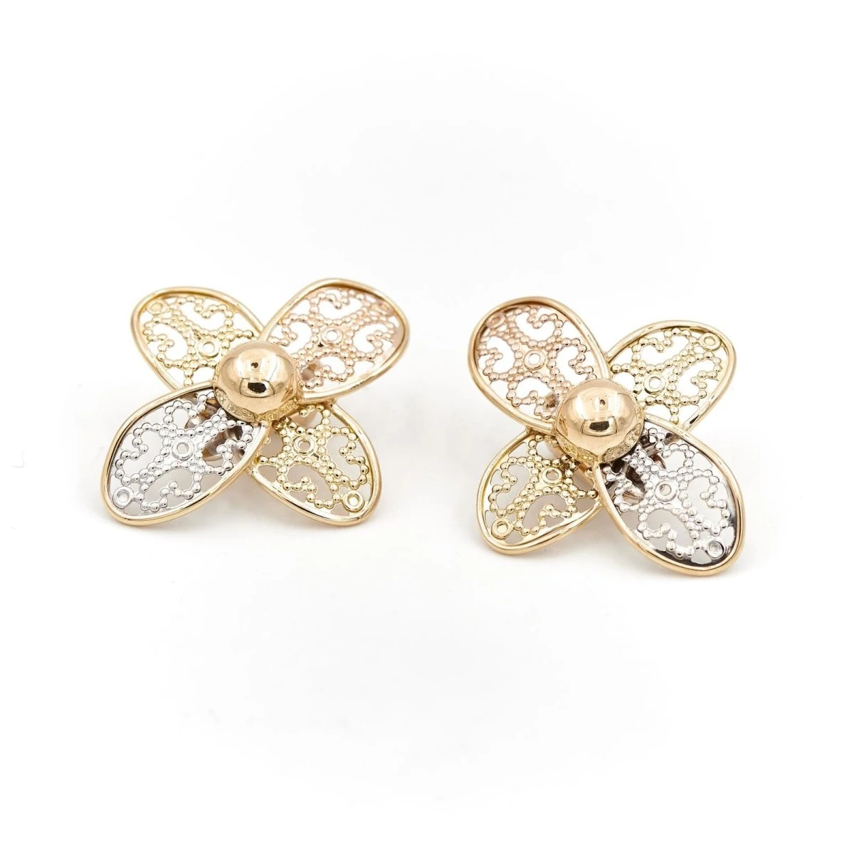Boucles D'oreilles Clips Fleur Filigrane En 3 Ors 1 Boucles D'oreilles Clips Fleur Filigrane En 3 Ors