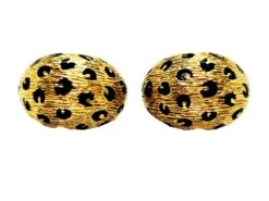 Boucles D'oreilles Clips FRED "Léopard", En Or Jaune Et émail