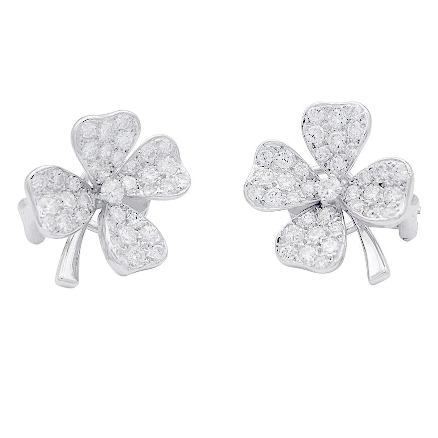Miller Boucles D'oreilles Clips FRED "Trèfles", En Or Blanc Et Diamants 1 Miller Boucles D'oreilles Clips FRED "Trèfles", En Or Blanc Et Diamants
