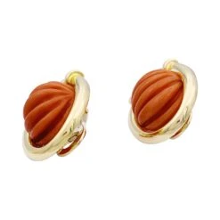 Miller Boucles D'oreilles Clips Or Jaune, Corail Et Diamants. -Castafiore Boutique boucles doreilles clips or jaune corail et diamants 717013