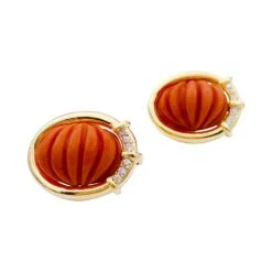 Miller Boucles D'oreilles Clips Or Jaune, Corail Et Diamants. -Castafiore Boutique boucles doreilles clips or jaune corail et diamants 958146