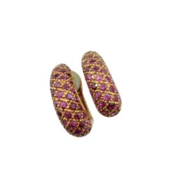 Boucles D'oreilles Clips Demi-Créoles En Or Jaune Pavées De Rubis -Castafiore Boutique boucles doreilles clips pavees rubis en or jaune 885055