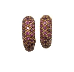 Boucles D'oreilles Clips Demi-Créoles En Or Jaune Pavées De Rubis