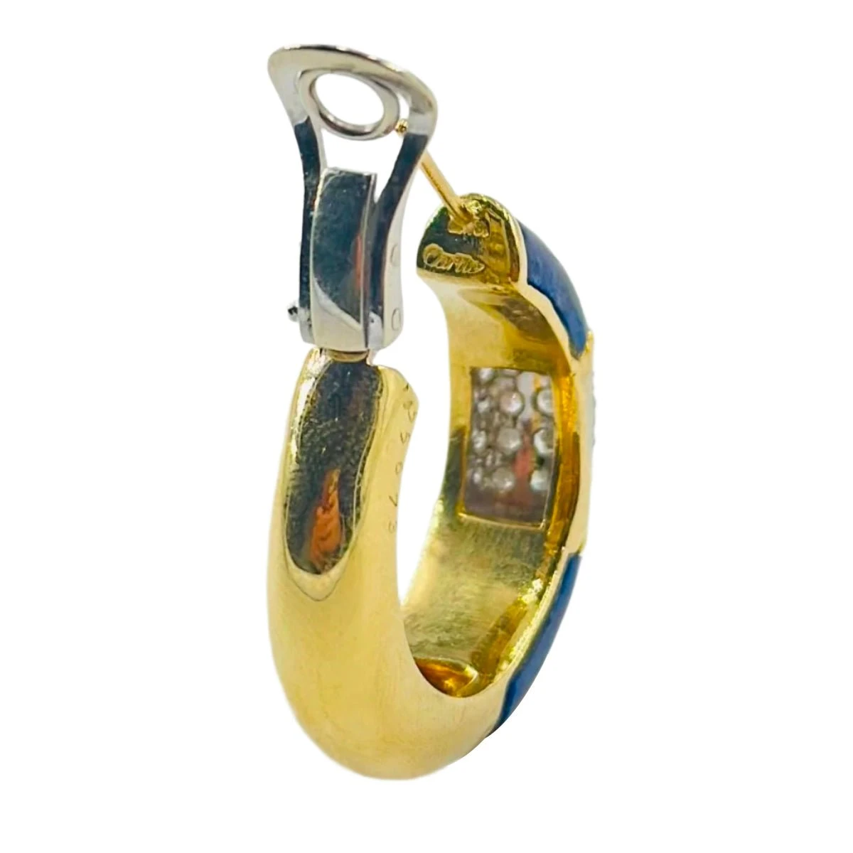 Boucles D'oreilles Créoles CARTIER En Or Jaune, Lapis-lazuli Et Diamants 4 Boucles D'oreilles Créoles CARTIER En Or Jaune, Lapis-lazuli Et Diamants – Image 4