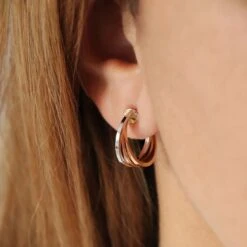 Boucles D'oreilles Créoles En Or Jaune, Blanc Et Rose -Castafiore Boutique boucles doreilles creoles en or jaune blanc et rose 126045