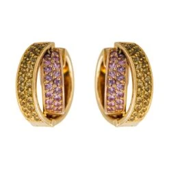 Boucles D'oreilles Créoles En Or Jaune Et Saphirs