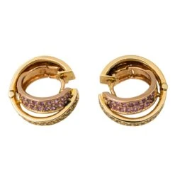 Boucles D'oreilles Créoles En Or Jaune Et Saphirs -Castafiore Boutique boucles doreilles creoles en or jaune et saphirs 607145