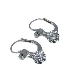 Boucles D’oreilles Dormeuses En Or Blanc En Pierres Blanches