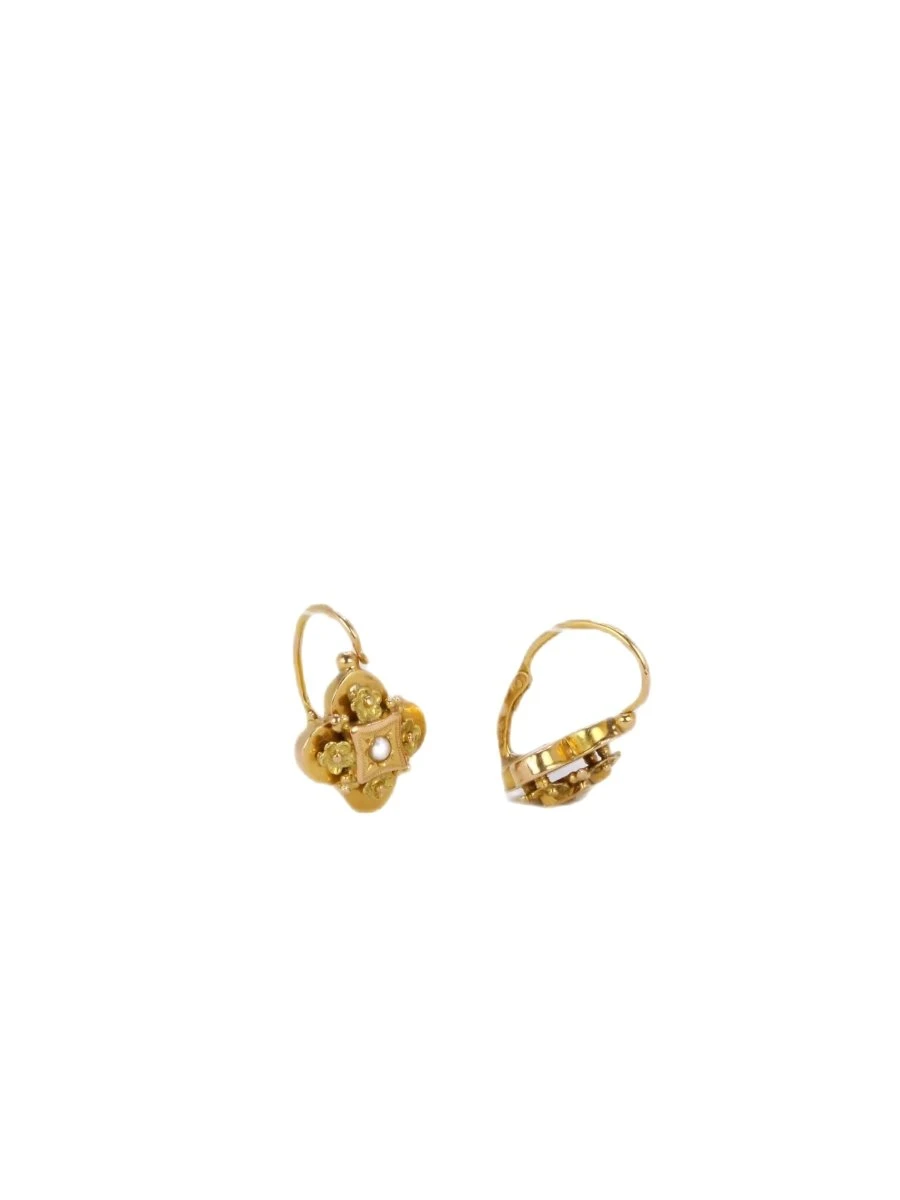 Boucles D'oreilles Dormeuses En Or Jaune Et Perles Fines 4 Boucles D'oreilles Dormeuses En Or Jaune Et Perles Fines – Image 4