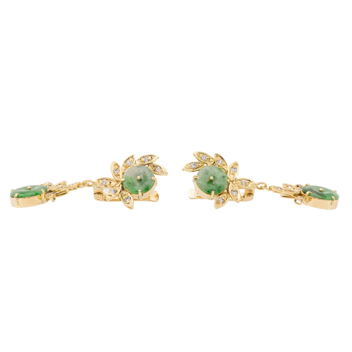 Boucles D'oreilles Dormeuses En Or Jaune, Jade Jadéite Et Diamants 2 Boucles D'oreilles Dormeuses En Or Jaune, Jade Jadéite Et Diamants – Image 2