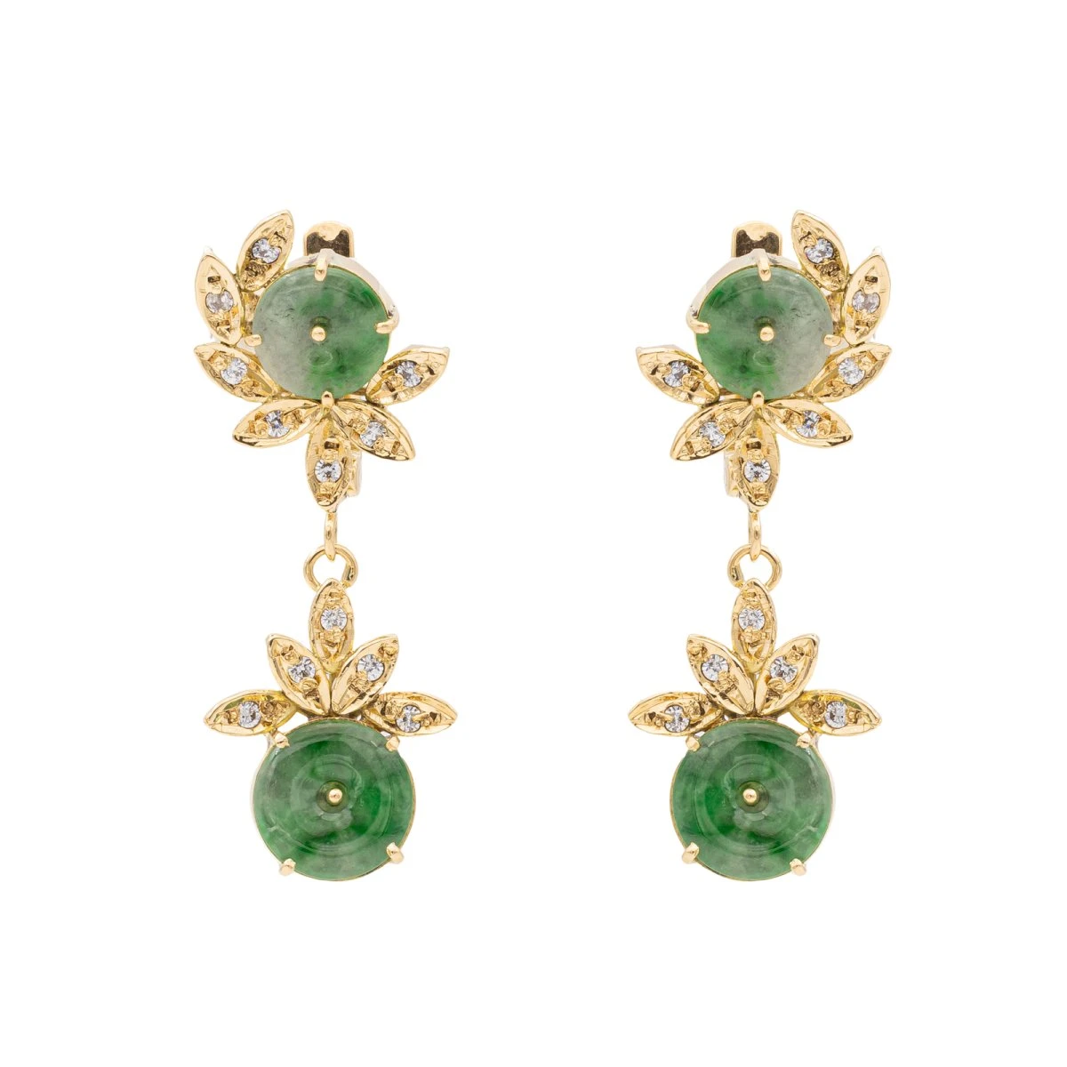Boucles D'oreilles Dormeuses En Or Jaune, Jade Jadéite Et Diamants 1 Boucles D'oreilles Dormeuses En Or Jaune, Jade Jadéite Et Diamants