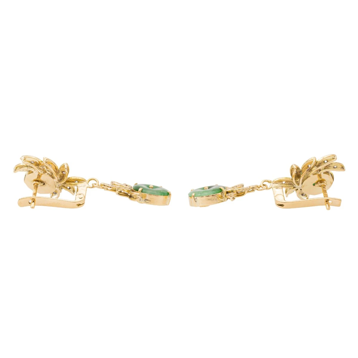 Boucles D'oreilles Dormeuses En Or Jaune, Jade Jadéite Et Diamants 3 Boucles D'oreilles Dormeuses En Or Jaune, Jade Jadéite Et Diamants – Image 3