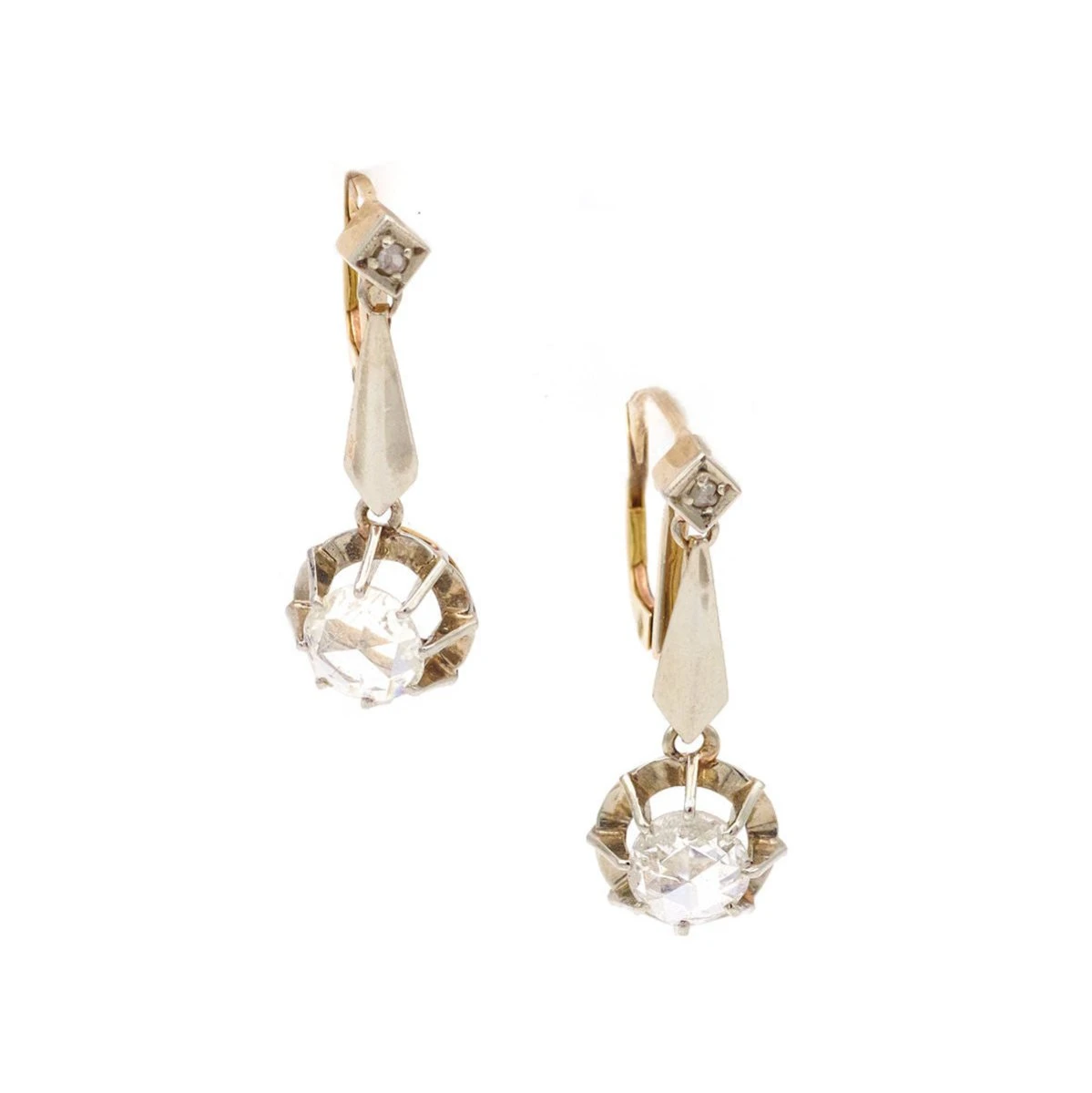 Boucles D'oreilles Dormeuses En Or Rose, Platine Et Diamant 1 Boucles D'oreilles Dormeuses En Or Rose, Platine Et Diamant