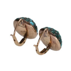 Boucles D'oreilles Dormeuses En Or Jaune, Turquoise Et Diamants -Castafiore Boutique boucles doreilles dormeuses vers 1900 avec turquoises et roses de diamant 936606