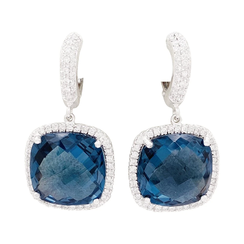 Miller Boucles D'oreilles En Or Blanc, Topaze Bleue Et Diamants 1 Miller Boucles D'oreilles En Or Blanc, Topaze Bleue Et Diamants