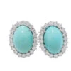 Boucles D'oreilles En Or Blanc, Turquoise Naturelle Et Diamants