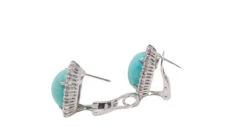 Boucles D'oreilles En Or Blanc, Turquoise Naturelle Et Diamants -Castafiore Boutique boucles doreilles en or blanc turquoise naturelle et diamants 465130