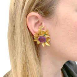 Miller Boucles D'oreilles En Or Jaune, Améthystes Et Turquoises -Castafiore Boutique boucles doreilles en or jaune amethystes et turquoises 785853