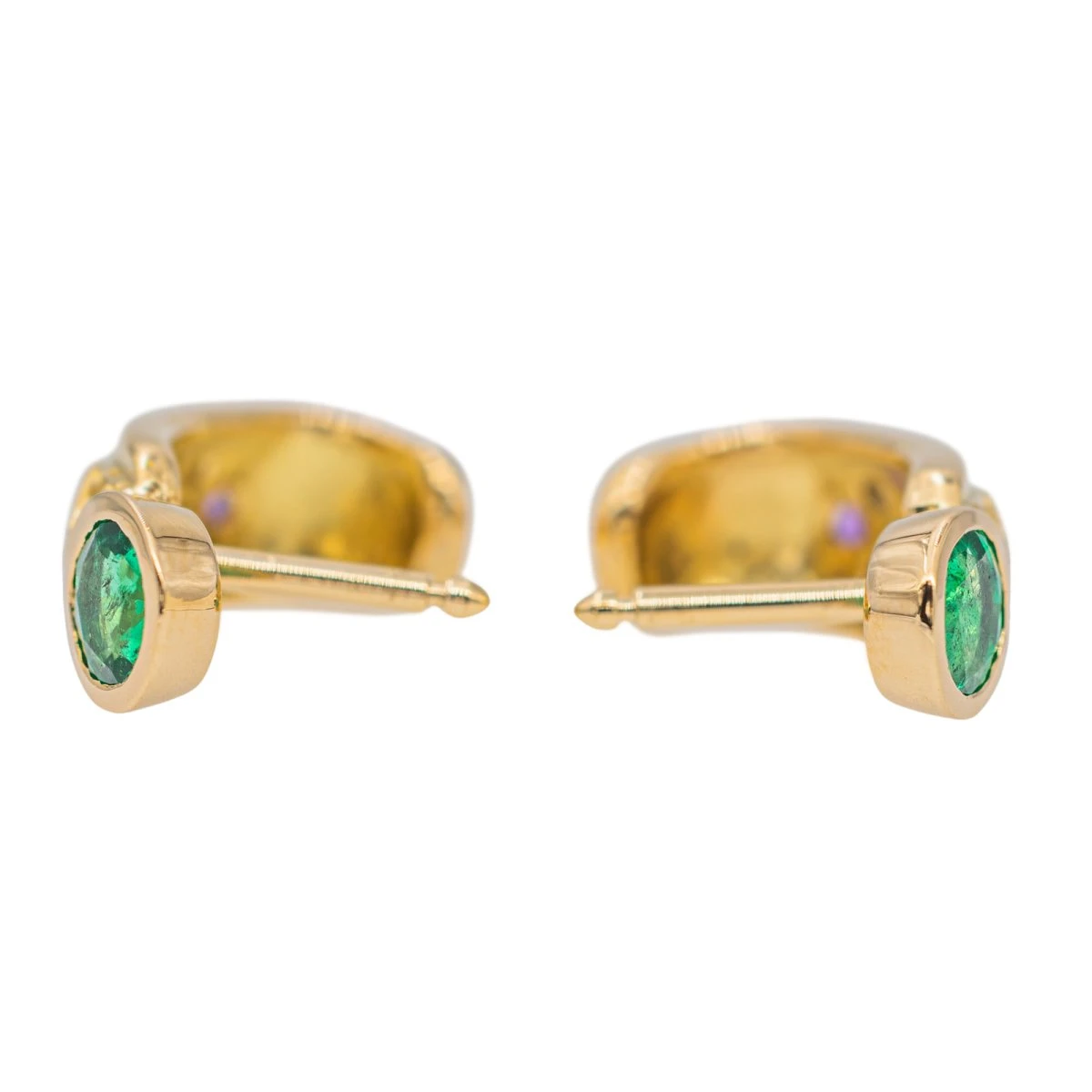 Boucles D'oreilles En Or Jaune, émeraude, Diamant Et Améthyste 4 Boucles D'oreilles En Or Jaune, émeraude, Diamant Et Améthyste – Image 4