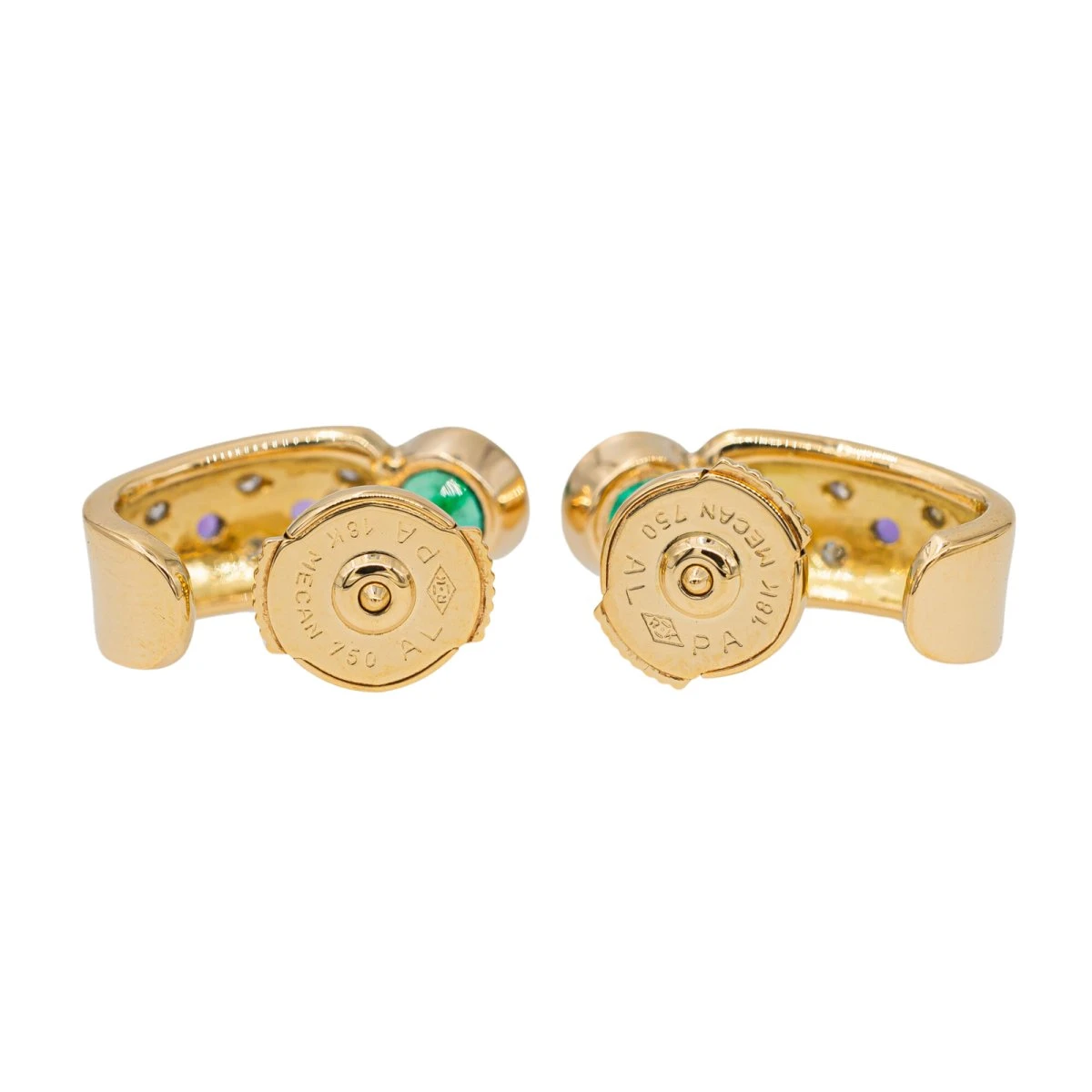 Boucles D'oreilles En Or Jaune, émeraude, Diamant Et Améthyste 6 Boucles D'oreilles En Or Jaune, émeraude, Diamant Et Améthyste – Image 6