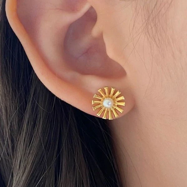 Boucles D'oreilles En Or Jaune Et Perles 2 Boucles D'oreilles En Or Jaune Et Perles – Image 2