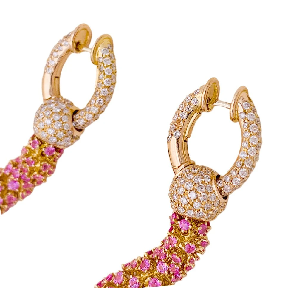Miller Boucles D'oreilles En Or Jaune, Saphirs Roses Et Diamants 5 Miller Boucles D'oreilles En Or Jaune, Saphirs Roses Et Diamants – Image 5