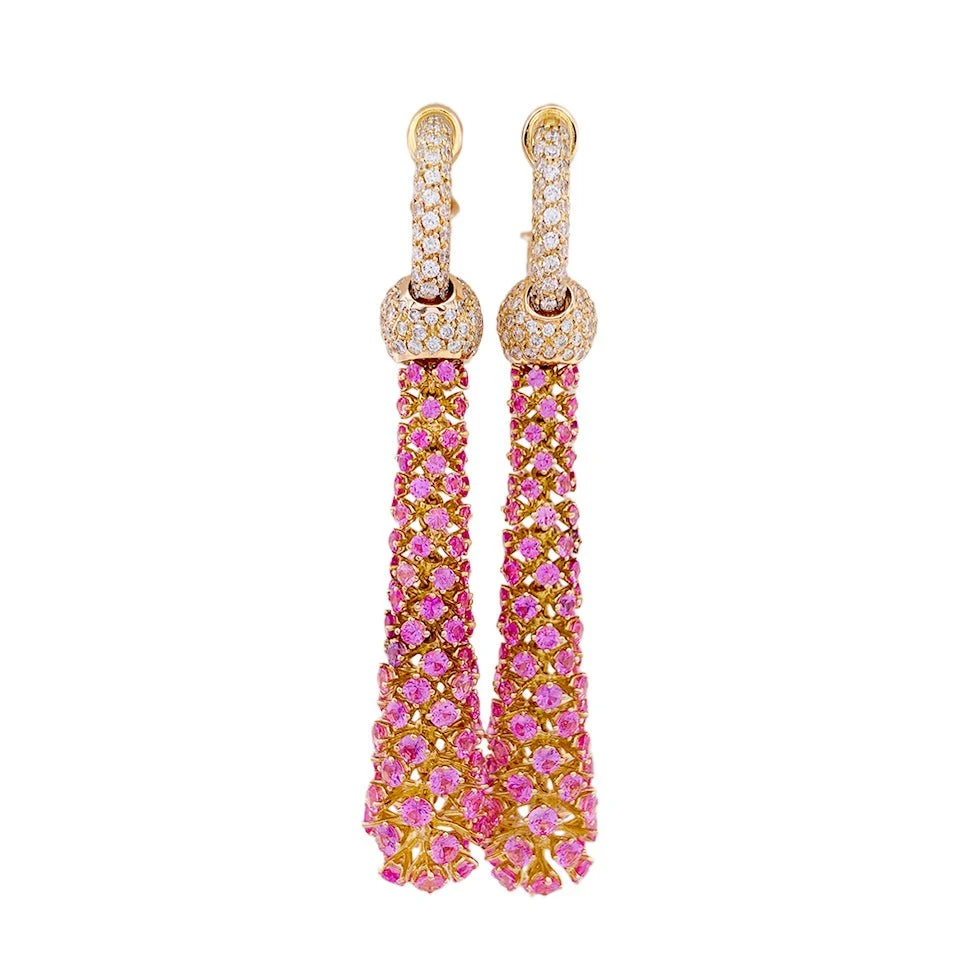 Miller Boucles D'oreilles En Or Jaune, Saphirs Roses Et Diamants 1 Miller Boucles D'oreilles En Or Jaune, Saphirs Roses Et Diamants