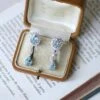 Boucles D'oreilles Gouttes Topaze Bleue Et Diamant Sur Or Blanc