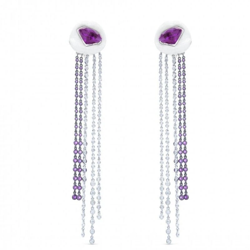 Boucles D'oreilles Lydia Courteille Céramique Blanche Or Blanc Diamants Améthyste 1 Boucles D'oreilles Lydia Courteille Céramique Blanche Or Blanc Diamants Améthyste