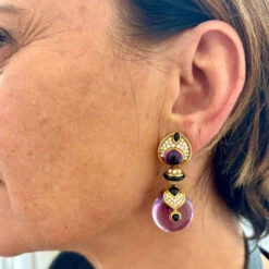 Boucles D'oreilles MARINA B "Pneu" En Or Jaune, Améthystes, Onyx Et Diamants -Castafiore Boutique boucles doreilles marina b night day en amethyste diamant et onyx 344714