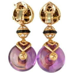 Boucles D'oreilles MARINA B "Pneu" En Or Jaune, Améthystes, Onyx Et Diamants -Castafiore Boutique boucles doreilles marina b night day en amethyste diamant et onyx 791702